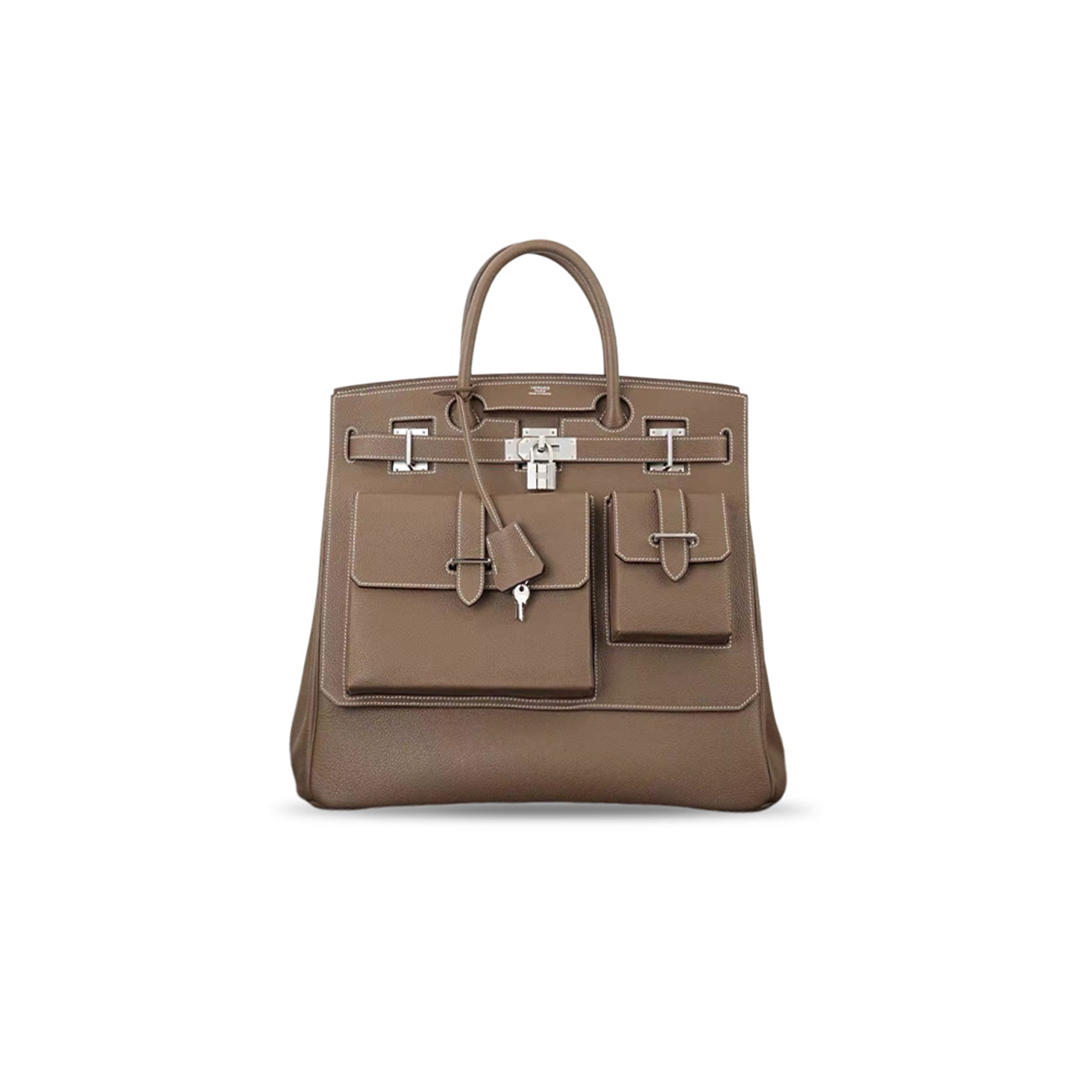 H**mes HAC BIRKIN 40CM ÉTOUPE MULTIPOCKETS TOGO LEATHER PALLADIUM HARDWARE (40*38*24cm)